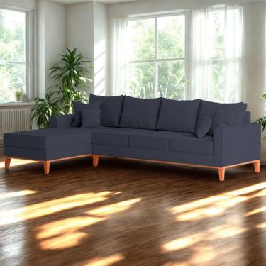Imagem de Sofá 4 Lugares Beny Com Chaise Esquerdo Suede Azul