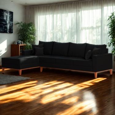 Imagem de Sofá 4 Lugares Beny Com Chaise Esquerdo Suede Preto