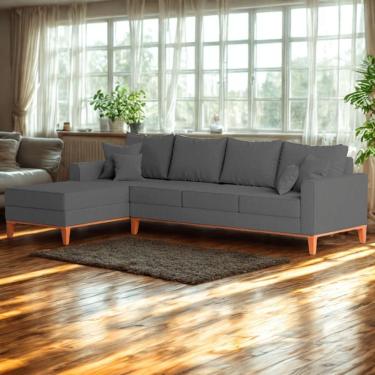 Imagem de Sofá 4 Lugares Beny Com Chaise Esquerdo Suede Cinza