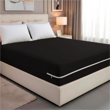 Imagem de Capa de Colchão Solteiro em Malha com Ziper Arte Cazza, Preto