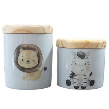 Imagem de Kit de Higiene para Bebê Safari com 2 Potes de Porcelana e Tampas de P