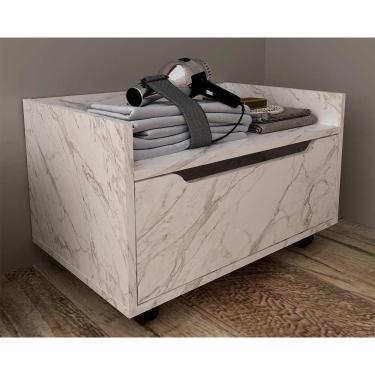 Imagem de Gabinete De Banheiro Suspenso Bn3647 Sem Cuba 1 Gaveta E Rodizio 60cm Mármore Branco - Tecno Mobili