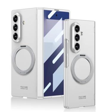 Imagem de Capa Case Capinha Galaxy Z Fold7 Dobrável com Anel Magnético 360°, Blindagem de Dobradiça, Película HD Integrada e Compatível com Carregamento Sem Fio (Prata)