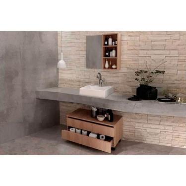 Imagem de Armário C- Balcão Banheiro Rodizios Bn3603 S- Cuba 80cm E Espelho Bn3609 Amêndoa - Tecno Mobili