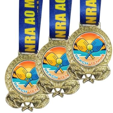 Imagem de 3 Medalhas Para Beach Tennis Premiação 58mm Torneio jogo de Tênis Com Cordão Honra ao Mérito