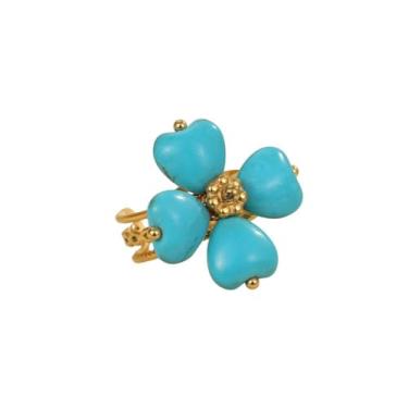 Imagem de Boho Turquesa Trevo de Quatro Folhas Anel Aberto para Mulheres - Aço Inoxidável Pedra Natural Amor Coração Flor da Sorte Ajustável Pilha Faixa de Dedo Anel de Noivado Aniversário Eternidade Anéis