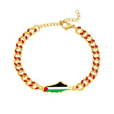 Imagem de Oneress Pulseira feminina Palestina - Corrente ajustável esmaltada, pulseira artesanal de solidariedade e patrimônio cultural, presente para ativista YA5881, Statement Bracelet for Women, Aço