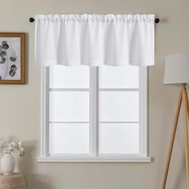 Imagem de Lecloud Saia branca para cortinas de janela de 50 cm de comprimento, cortinas decorativas rústicas pequenas com filtro de luz de privacidade, cortina curta moderna e elegante com bolso para varões
