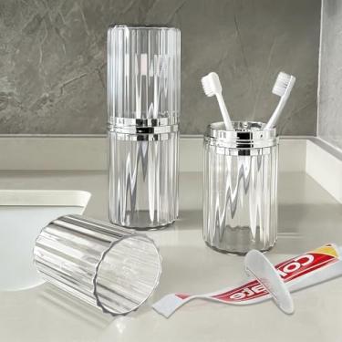 Imagem de EQUNROY Estojo de viagem para escova de dentes grande portátil para escova de dentes e copo com espremedor de pasta de dente para escola, acampamento, viagem de negócios, organizador de banheiro