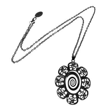 Imagem de Colar espiral crepúsculo, pingente de flor em espiral gótica, corrente de metal preto, design de filigrana - 347-JBFN, grande, metal, sem pedra preciosa