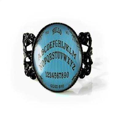 Imagem de Anel Victorian Spirit Board - Joias góticas de terror de Halloween, bijuteria feita à mão, pulseira de filigrana ajustável em bronze ou preto, anel artesanal artesanal, Metal, Sem pedra preciosa