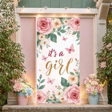 Imagem de Anúncio de nascimento de chuveiro revelação de gênero decoração de flores banner festa fácil de pendurar decoração de evento para sessão de fotos celebração de maternidade