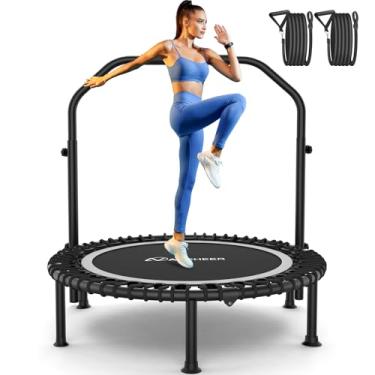 Imagem de ANCHEER Mini Trampolim Dobrável De 40/48", Carga Máxima De 550 Libras, Trampolim Rebounder Para Adultos Com Barra De Espuma Ajustável E Cordas De Resistência, Cordas Elásticas Aprimoradas, Trampolim