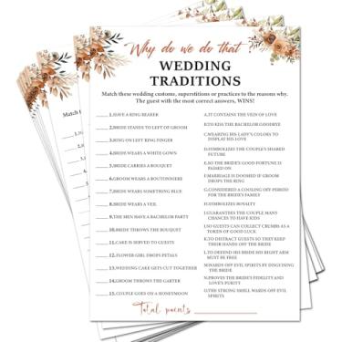 Imagem de GOODBANER Boho Bridal Shower Games 30 convidados - Why Do We Do That, Cartões de jogo de chá de casamento, festa de noivado para atividades de recepção + 1 cartão de resposta/16