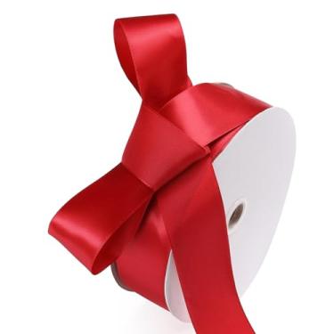 Imagem de Fita de cetim de poliéster bordô de 3,8 cm x 50 metros fitas de tecido de face única para rosas eternas, buquês de flores, embrulho de presente, artesanato, chá de panela, decoração de casamento