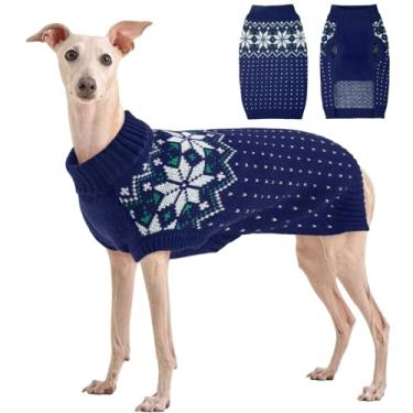 Imagem de Kuoser Suéter para cães e gatos, Natal, floco de neve, quente, malha, para cães, roupas macias para filhotes, casaco de inverno para cães, gola rolê, clima frio, pulôver para cães pequenos e médios e