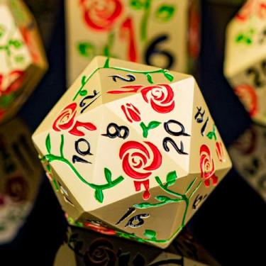 Imagem de ORIFANTOU Gothic DND Dice Set Bleeding Rose Metal D and D Dice for use with Dungeons Dragons D&D Role Playing Game, Red RPG Blood Polyhedral Dice Set D20 D12 D10 D8 D6 D4