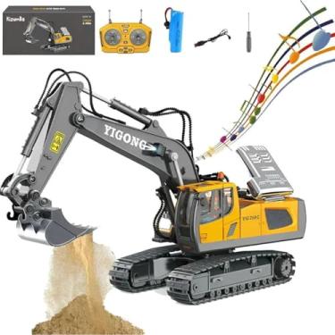 Imagem de Trator Controle Remoto de Brinquedo Escavador Infantil com Esteira Pás em Metal Escavadeira Potente Luz Som Carregadeira Kizumba