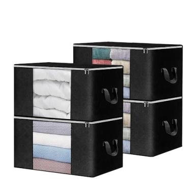 Imagem de 4 Caixa Saco Organizador Edredom Cobertor Guarda Roupa Armário Anti-Poeira Umidade Insetos Multiuso(Preto 4 G)