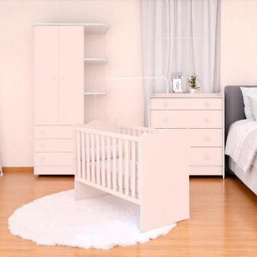 Imagem de Conjunto Infantil Doce Sonho Rosa Acetinado: Berço Doce Sonho + Cômoda Doce Sonho + Guarda-roupa Doce Sonho