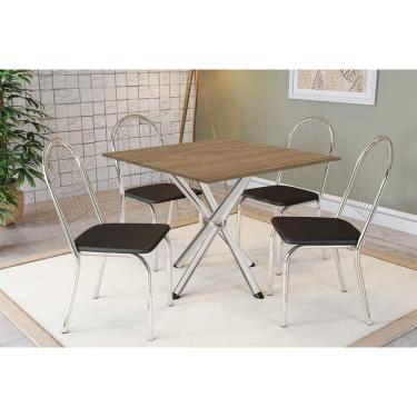 Imagem de Conjunto: Mesa Sala Jantar Volga C- Tampo De Madeira 90cm E 4 Cadeiras Noruega Cromado-nogueira - Preto - Kappesberg