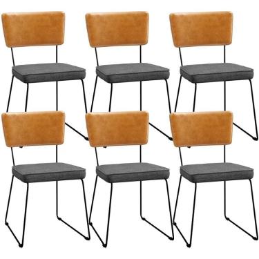 Imagem de Kit 06 Cadeiras L02 Couríssimo Whisky Linho Cinza Escuro