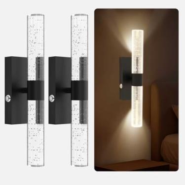 Imagem de Aulaidik Conjunto de dois arandelas de parede – Luzes de parede LED recarregáveis para quarto e sala de estar, espelho de banheiro, corredor (preto)