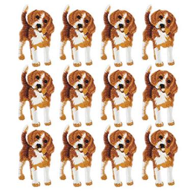 Imagem de Adesivos de pano bordado cachorro ferro motivo apliques remendos 12 peças decoração diy para roupas mochilas moletons sapatos sacos tamanho 6,5x3,5cm