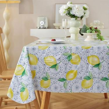 Imagem de Toalha de mesa de PVC de vinil limão para mesas de jantar, toalha de mesa retangular rústica de fazenda, elegante, vintage, impressa, toalha de mesa à prova d'água, toalha de mesa para cozinha