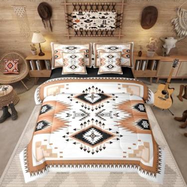 Imagem de Erosebridal Conjunto de cama casal, rústico, casa de fazenda, 7 peças, para meninos, asteca ocidental, para crianças, jovens, adultos, vintage do sudoeste, boêmio, com lençol étnico americano e nativo