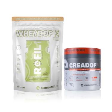 Imagem de Kit REFIL Whey Protein WHEYDOP X Chocolate Branco com Pistache 900g Creadop Sport 150g elementoPuro Proteína concentrada não desnaturada e Proteína Isolada