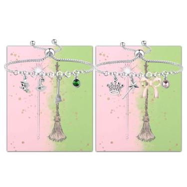 Imagem de PLITI Presente de filme musical, bruxa, amizade, presente para fãs musicais, conjunto de pulseiras de bruxa verde e rosa para melhores amigos, Medium, Aço inoxidável, Sem Pedra Preciosa