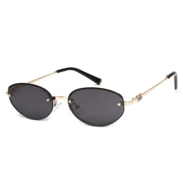 Imagem de KENBO Óculos de sol retrô para mulheres, óculos de sol modernos armação dourada estreita Sunnies Oval-C1