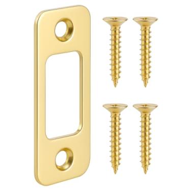 Imagem de 1 placa traseira de porta de latão sólido, placa de ataque de fechadura, 1 peça de níquel escovado acetinado de canto redondo de 2,5 cm x 5,8 cm de canto redondo com 4 parafusos de 3,5 cm