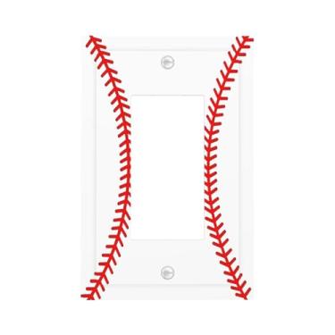 Imagem de DWBGUO Capas de tomada decorativas com design de textura de softbol de beisebol branco 1 Gang Rocker Light Switch Covers Single Decora GFCI placa de parede para quarto e decoração de casa