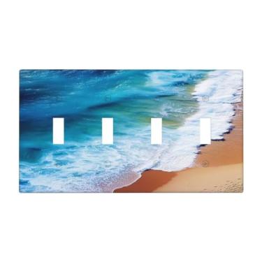 Imagem de Nadoabtm Capas para interruptores de luz, praia, oceano, ondas, azul, turquesa, água, quadriciclo, elétrico, placa de parede de 4 grupos, placas decorativas para decoração de quarto e banheiro