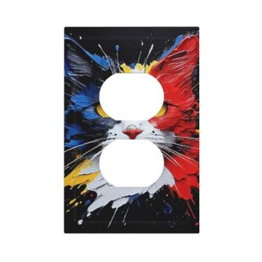 Imagem de LuHuoLu Capas decorativas para tomadas coloridas, engraçadas, preto, vermelho, branco, gato, 1 gangue, interruptor de luz, placa de parede para tomadas elétricas, placa frontal