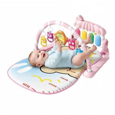 Imagem de Tapete de Atividades Musical para Bebê com Piano Interativo, Arco com Brinquedos Pendurados, Design com Urso Rosa