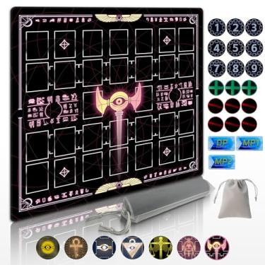 Imagem de Cylvenor for YuGiOh! Duel Disk Playmat – 24x24 Inches, Non-Slip, 21 Damage Counters & Storage Bag Included” (Millennium Rod)