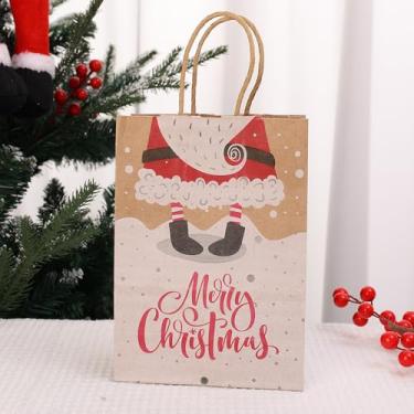 Imagem de Sacos de presente de papel kraft de Natal com alças reutilizáveis para festa de Natal, biscoitos doces estilo E