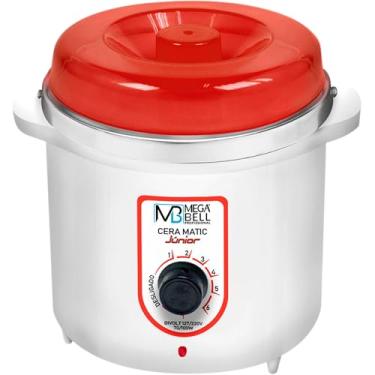 Imagem de Mega Bell, Panela aquecedora de cera para depilação, Termocera, Cera-Matic Júnior, Sem refil, Bivolt, 400g, Tampa vermelho com a base branca