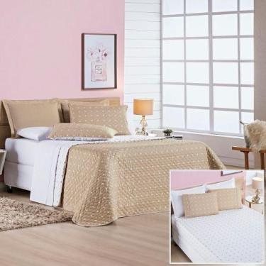 Imagem de Cobre Leito + Jogo De Cama 200 Fios Petit Poá Queen 06 Peças 100% Poli