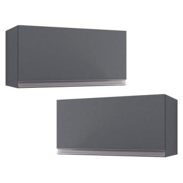 Imagem de Kit 02 Armários Aéreo Geladeira Cozinha Andréia 60cm 01 Porta Cinza Es