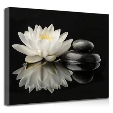 Imagem de Arte de parede Zen Canvas Calming White Lotus e Black Zen Stones Blooming in Water Yoga Spa Meditation Spiritual Picture Wall Decor Poster Print Artwork Bathroom Office Home Decoration
