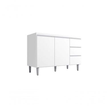 Imagem de Balcão Gabinete Para Pia Andreia Sem Tampo 120cm 2 Portas 3 Gavetas Branco
