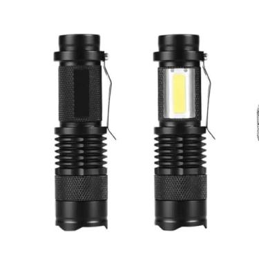 Imagem de Mini Lanterna LED COB Portátil, Tática Dupla, Recarregável USB, Alumínio Preto, 6W, Luz Frontal e Lateral, Resistente à Água, 500mAh