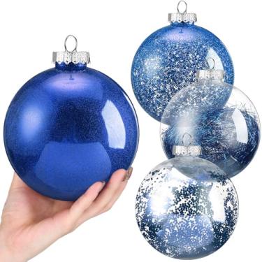 Imagem de Shappy 4 peças de enfeites de bola de Natal de plástico transparente grande de 15 cm bolas de decoração de Natal bolas de enfeites de bolas de bolas com enchimento delicado para decoração de árvore de