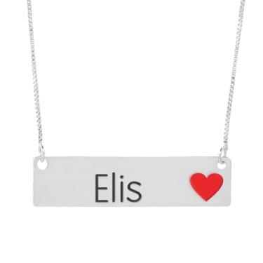 Imagem de Colar Semijoia Nome Personalizado Coração Resinado Elis Banhado em Prata 1000-999001795