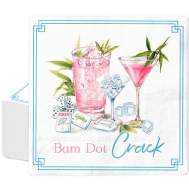 Imagem de FYSUIMU 50 peças de guardanapos de papel Mahjong almoço, guardanapo de coquetel, dados Mahjong, toalhas de mão descartáveis para jogos, noite, chá de panela, festa de aniversário, decoração de mesa