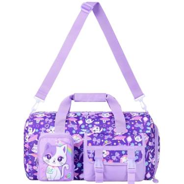 Imagem de Bolsa de viagem infantil para meninas, resistente à água para viagem e fim de semana com compartimento de sapatos para esportes, academia e festas do pijama